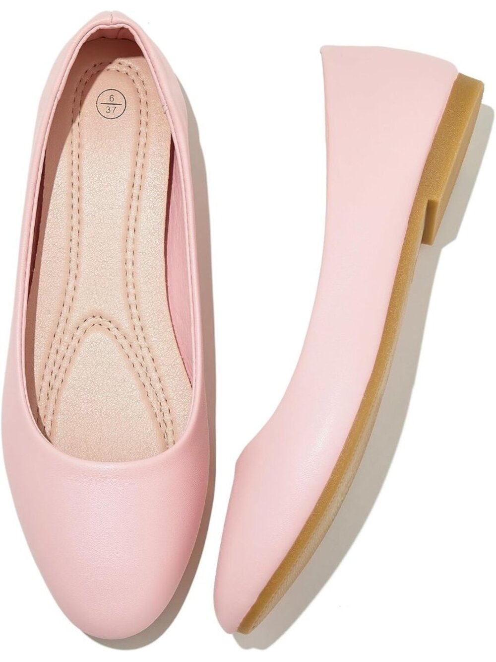Women's Blush Pink PU Leather Non Slip Low Heel Slip on Ballet Loafer Flat Shoes
